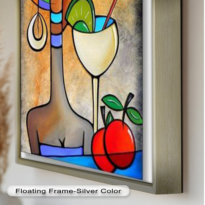 Tropical Muse – Colorful Woman with Cocktail Abstract Oil Painting