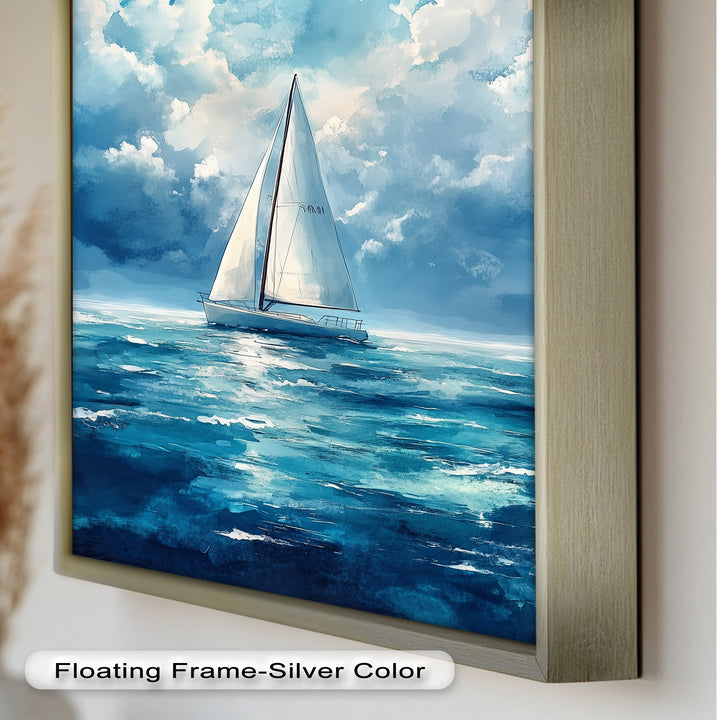 White Sailboat Blue Skies - Modern Oil Painting