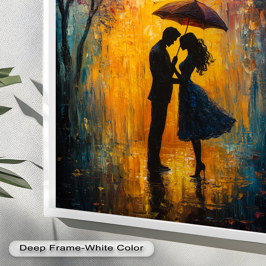 Under the Glow – Romantic Couple with Umbrella Love Oil Painting