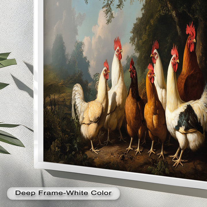 Roosters and Hens in a Countryside Clearing - Animal Oil Painting