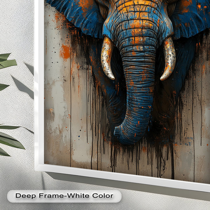 Blue and Orange Elephant Portrait - Animal Oil Painting