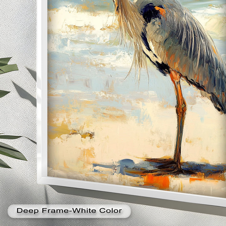 Coastal Heron with Ocean Breeze - Modern Oil Painting