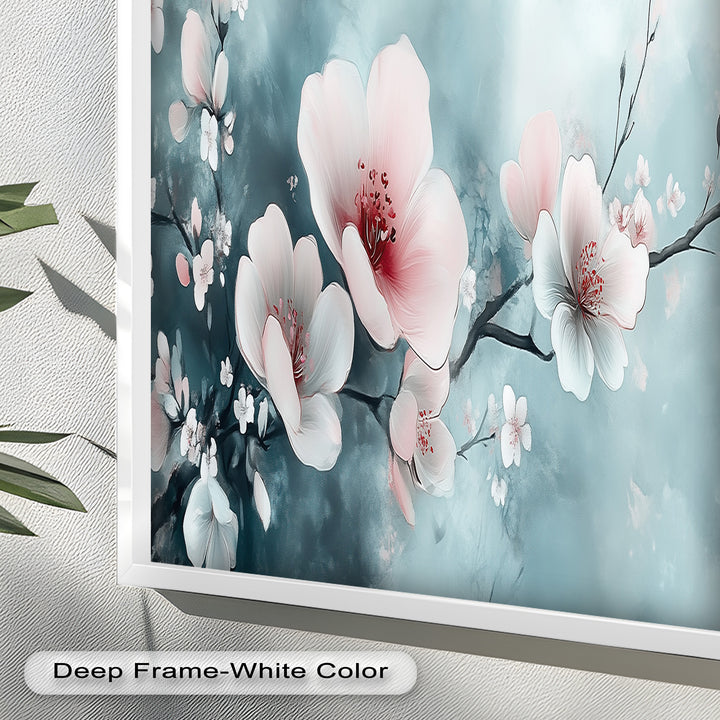 Soft Pink and White Petals on Tranquil Blue - Flower Oil Painting