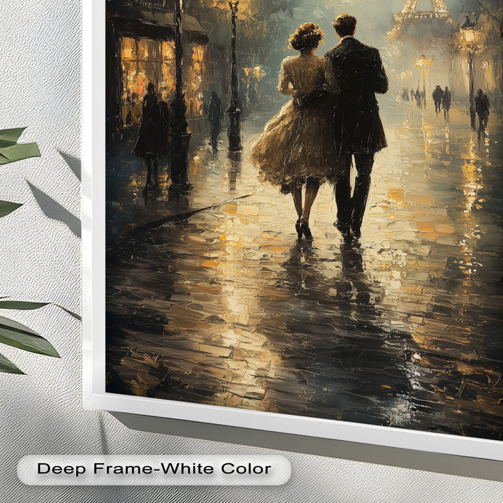 Paris Promenade – Lovers Strolling Toward the Eiffel Tower Love Oil Painting