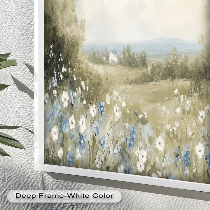 Blue Wildflower Meadow Landscape Oil Painting