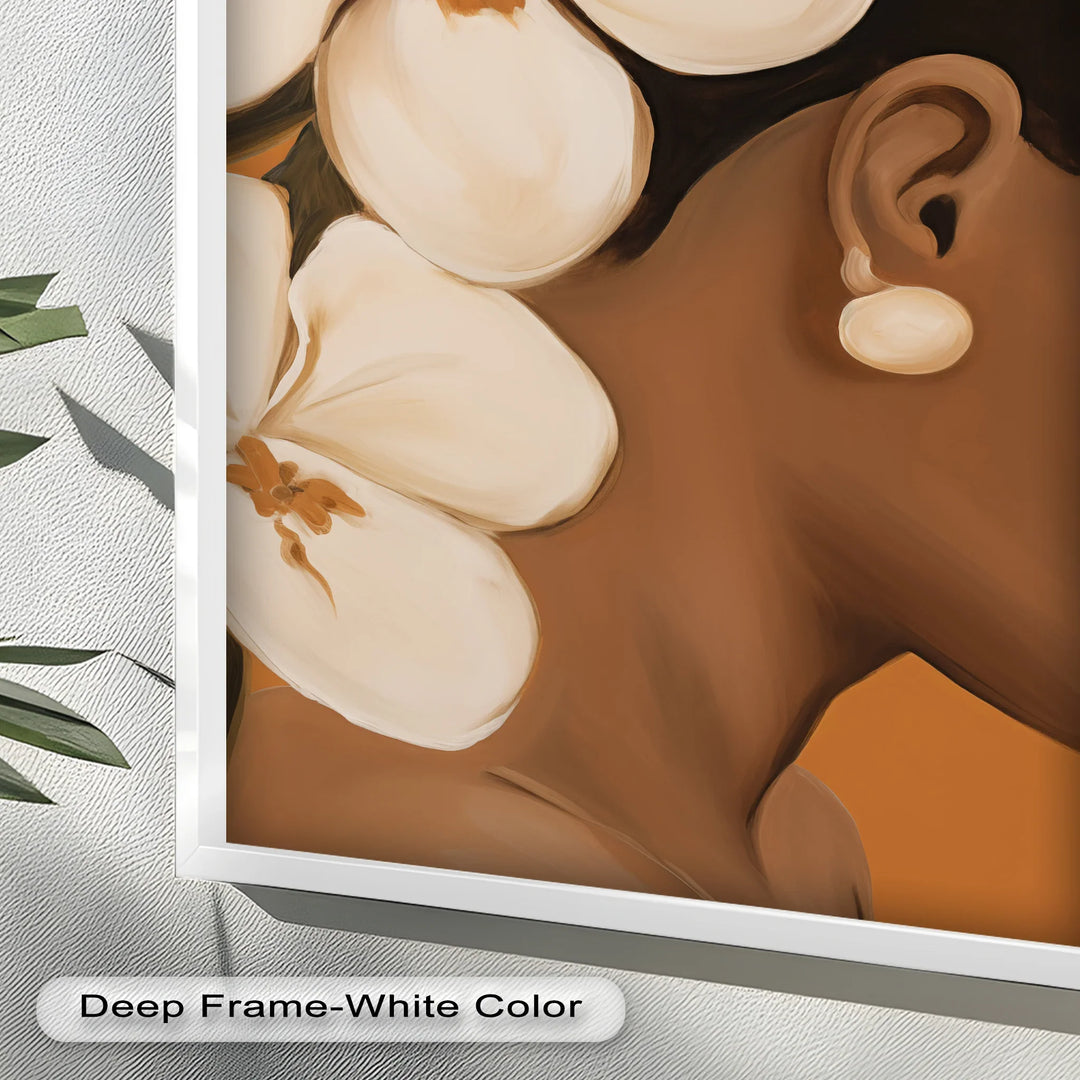 African Woman Wall Art – White Orchid Portrait Oil Painting - MyPhotoStation