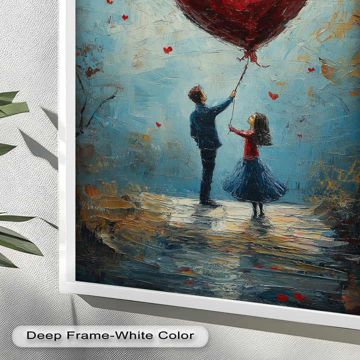 Heart Balloon Dreams – Whimsical Couple Love Oil Painting