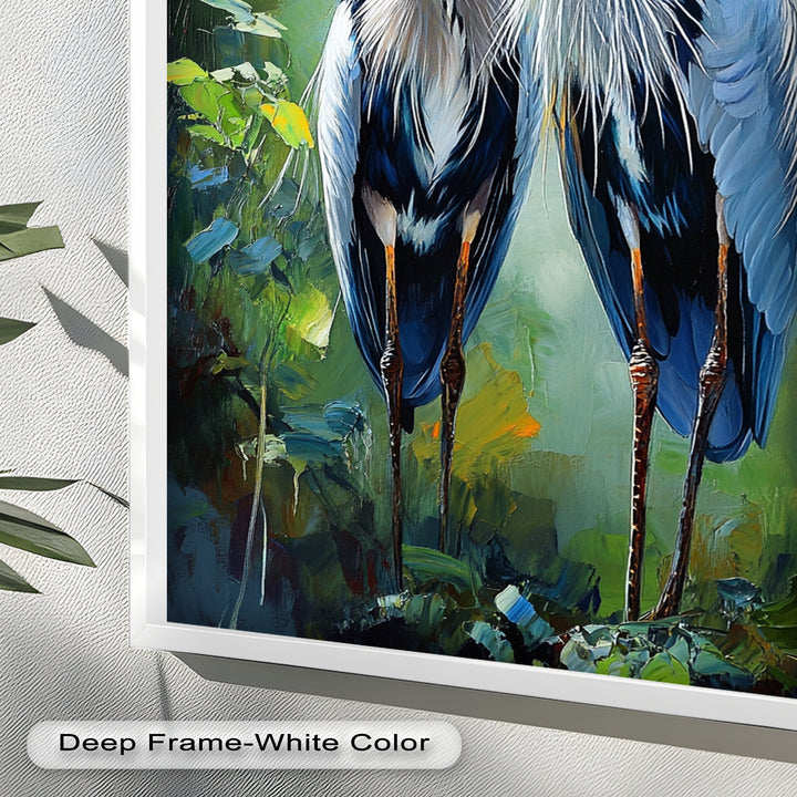 Two Herons Among Verdant Shadows - Animal Oil Painting