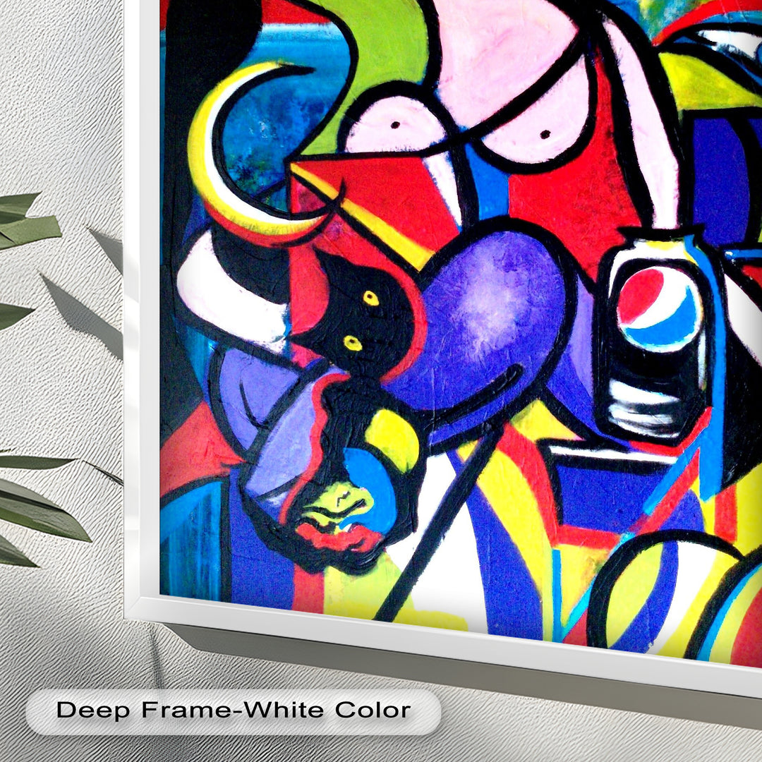 Pop Cubist Woman Wall Art – Abstract Framed Oil Painting