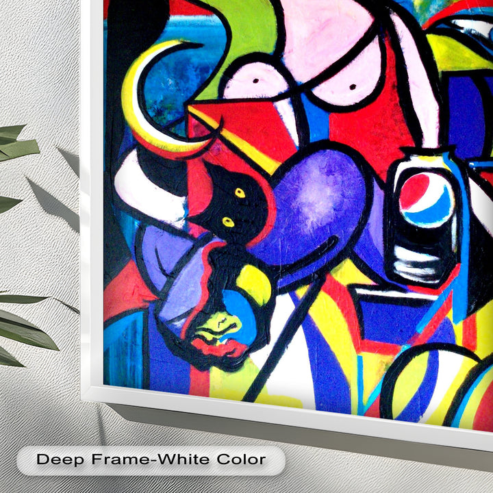 Pop Cubist Woman Wall Art – Abstract Framed Oil Painting
