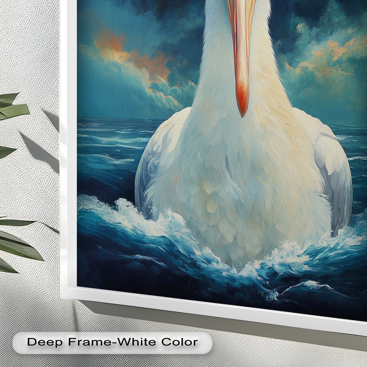 Stork Amid Ocean Storm - Animal Oil Painting