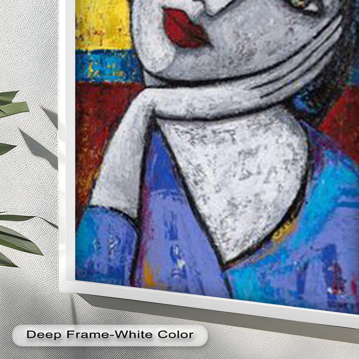 Restful Gaze – Expressionist Woman in Blue Picasso Oil Painting