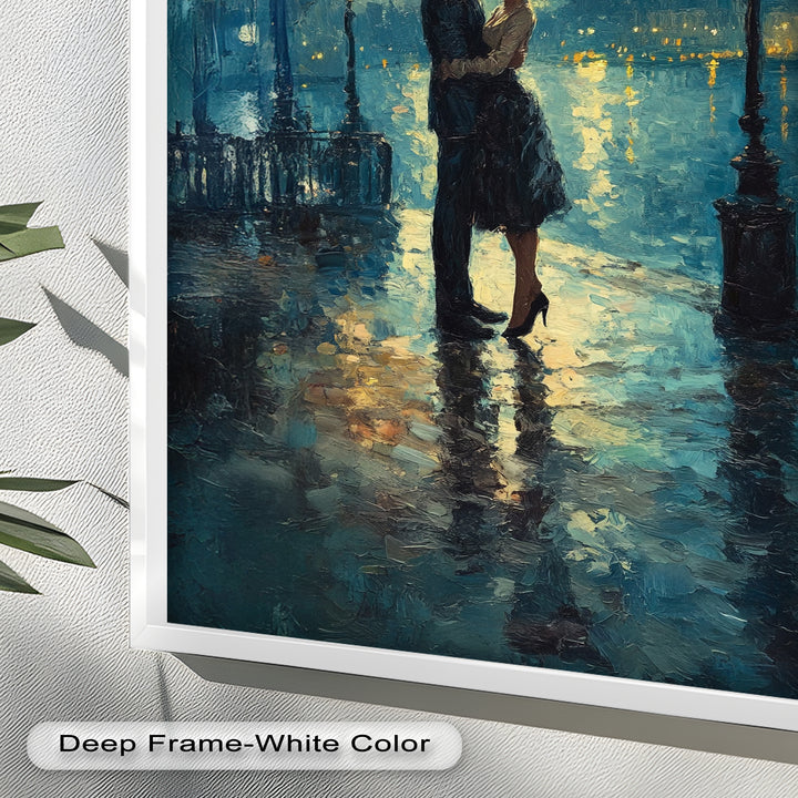 Moonlit Embrace – Lovers by the Lamplight Love Oil Painting