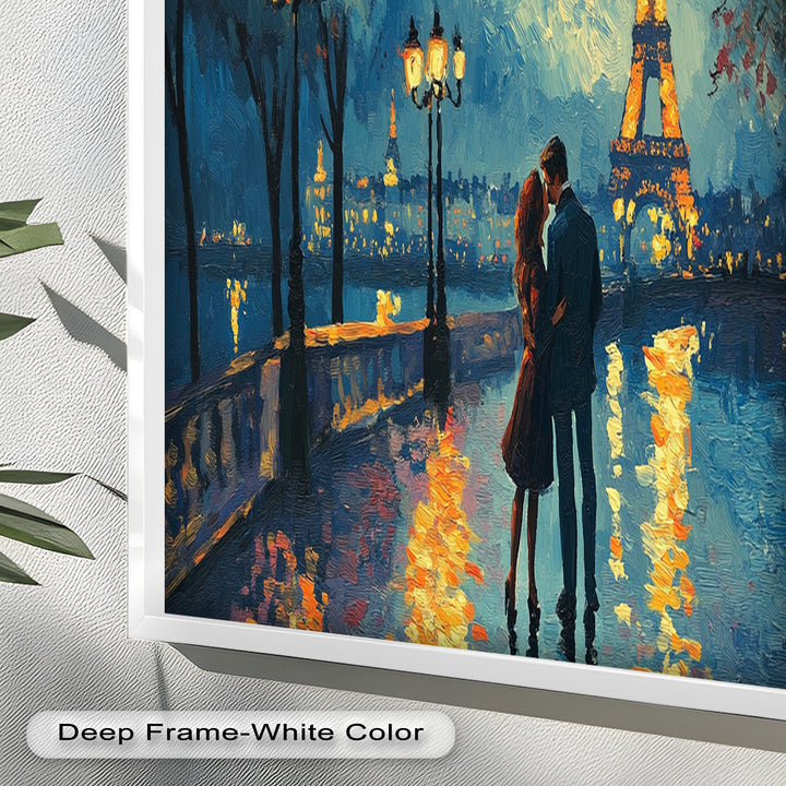 Eiffel Glow – Lovers Embrace by the Seine Love Oil Painting