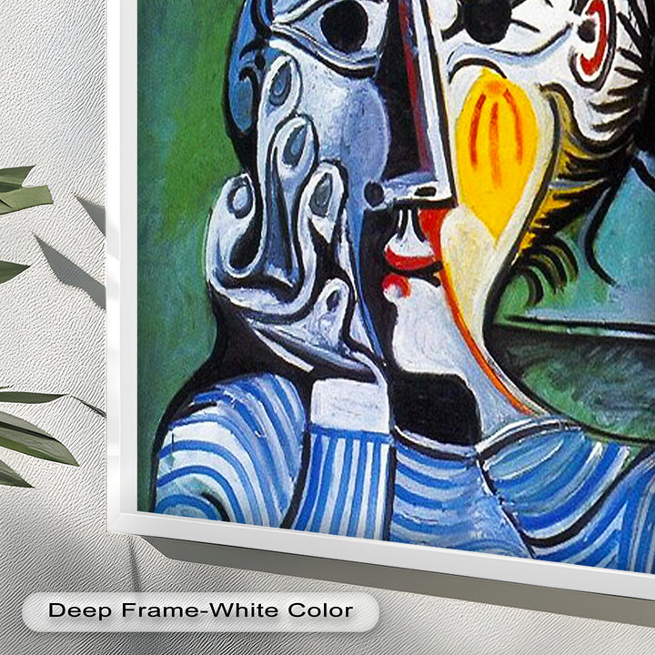 Woman in Striped Shirt – Bold Cubist Picasso Oil Painting