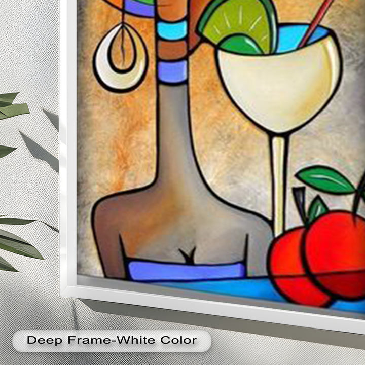Tropical Muse – Colorful Woman with Cocktail Abstract Oil Painting