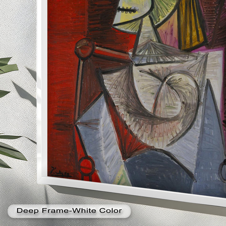 Bold in Crimson – Woman with Feather Hat Abstract Oil Painting
