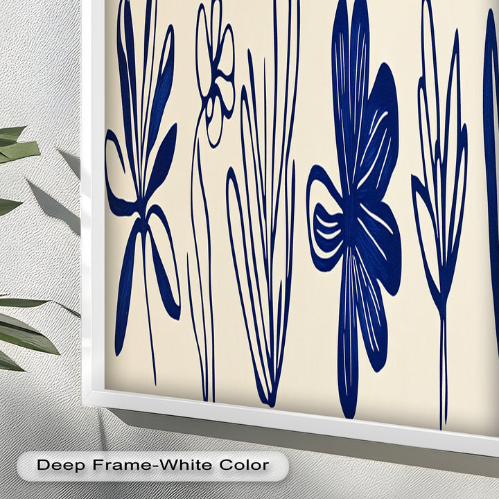 Indigo Bloom Line Art – Minimalistisches florales Ölgemälde