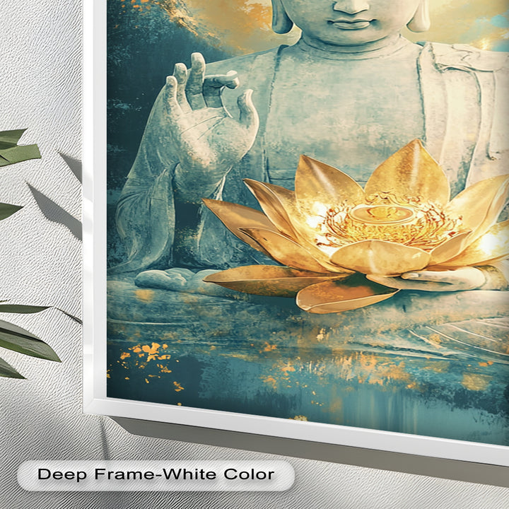 Golden Lotus Buddha Wall Art – Religious Oil Painting