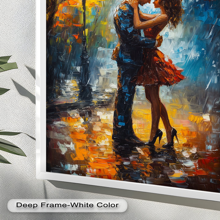Embrace in Autumn Rain – Passionate Love Oil Painting