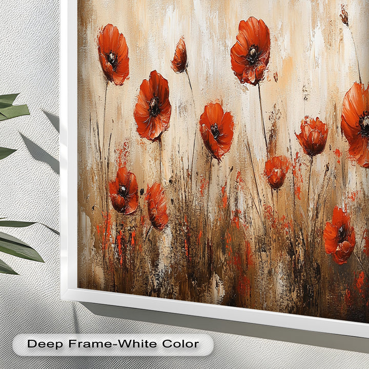 Red Poppies in Earth-Toned Harmony - Flower Oil Painting