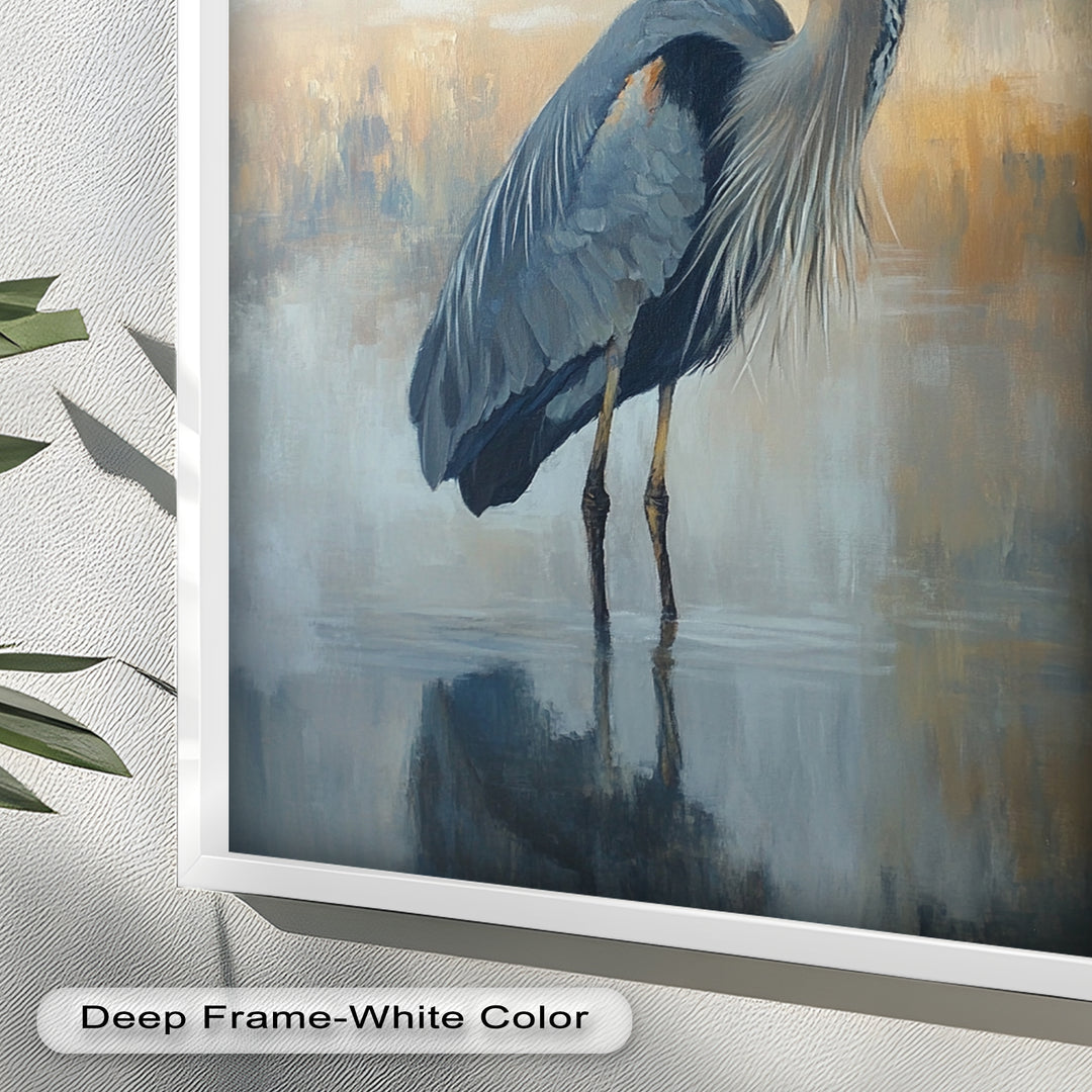 Heron in Misty Reflections - Animal Oil Painting