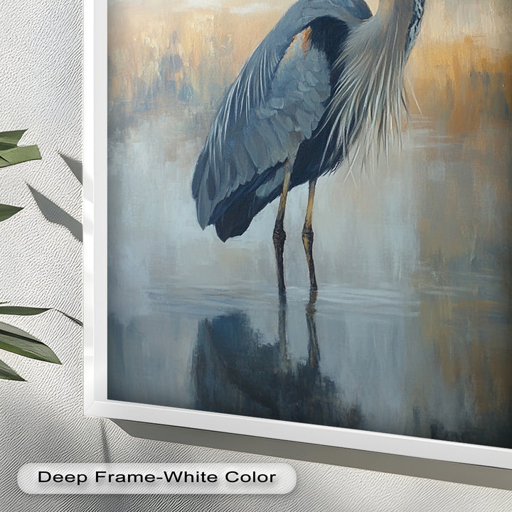 Heron in Misty Reflections - Animal Oil Painting