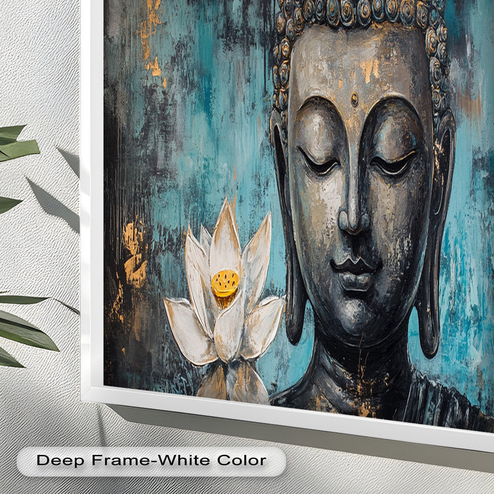 Buddha with Lotus Flowers Wall Art – Religious Oil Painting