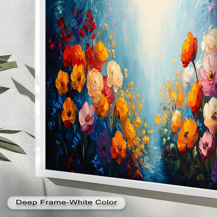Multicolor Blossoms in Blue Radiance - Flower Oil Painting