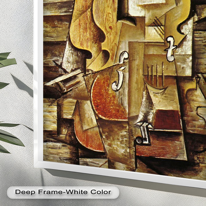 Violin & Grapes Wall Art – Cubist Still Life Oil Painting