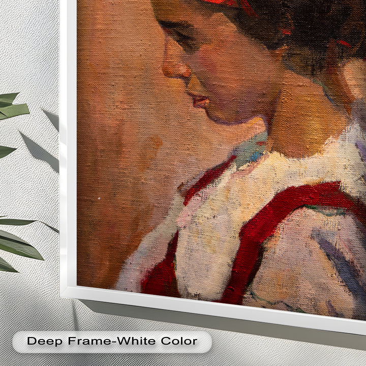 Crimson Reverie – Side Portrait of a Girl in Red Headband Oil Painting