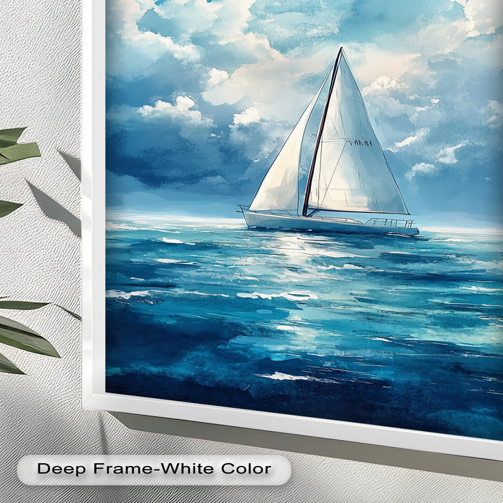 White Sailboat Blue Skies - Modern Oil Painting