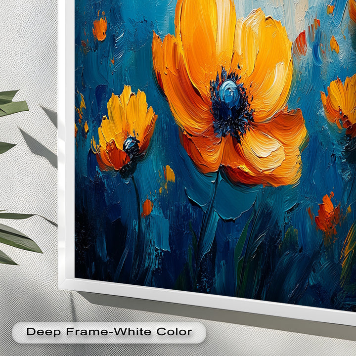 Orange Flowers on Deep Blue - Flower Oil Painting