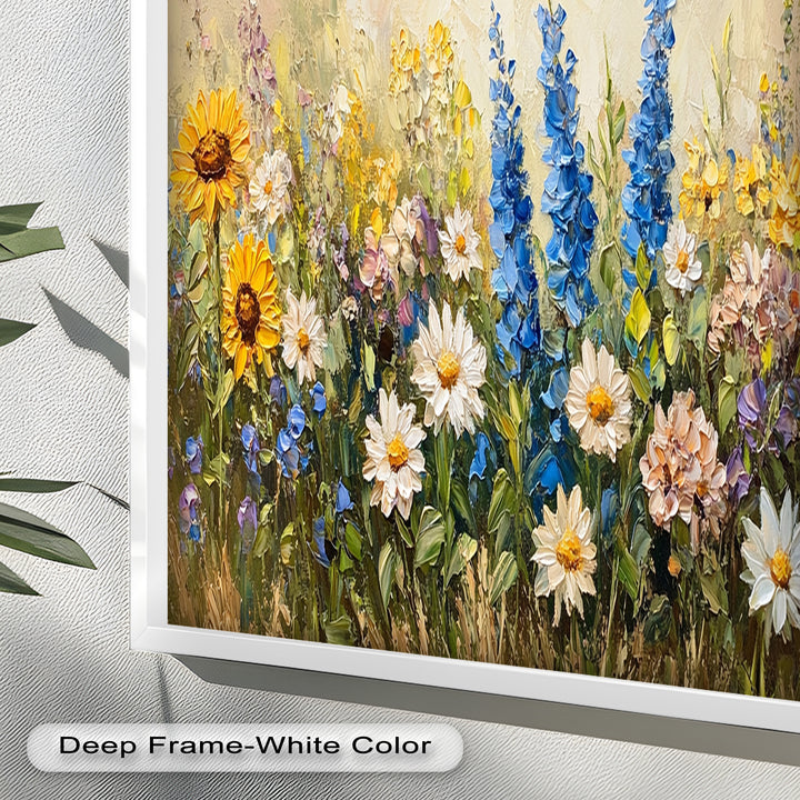 Bunte Wildblumenwiese Wandkunst – Blumenölgemälde