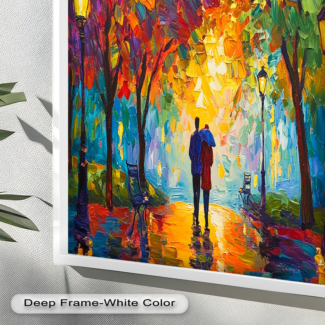 Romantic Couple Under Umbrella - Love Oil Painting