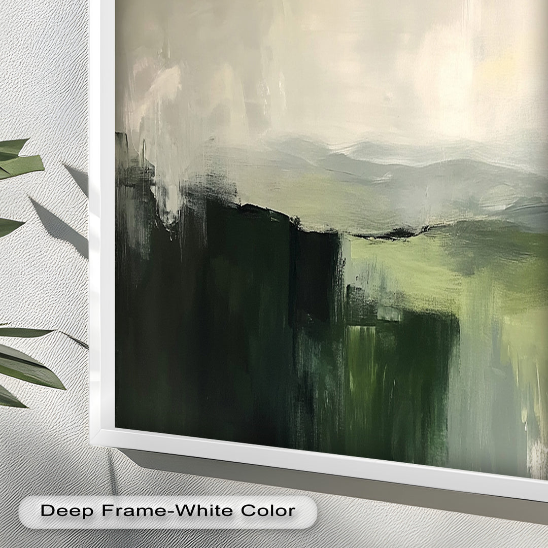 Misty Valley Horizon – Green Abstract Oil Painting