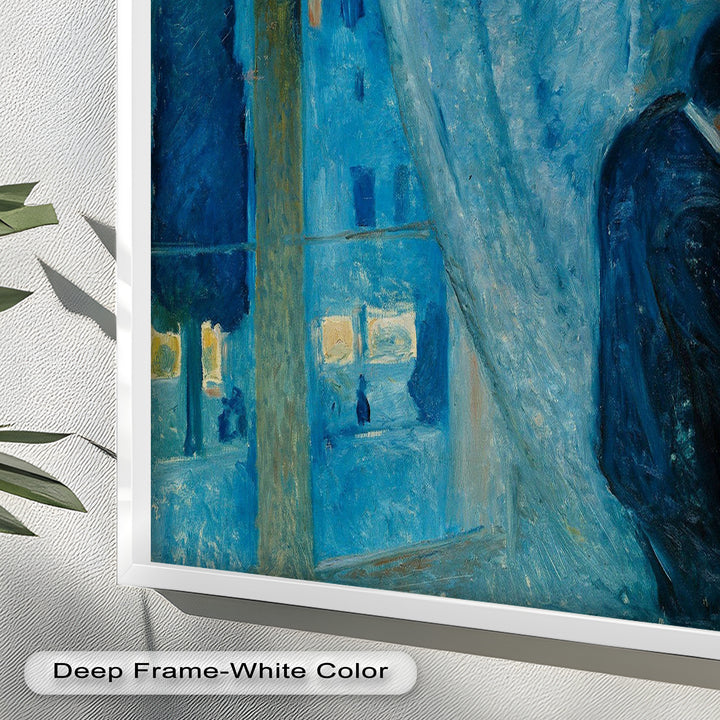 Blue Lovers by the Window – Expressionist Oil Painting