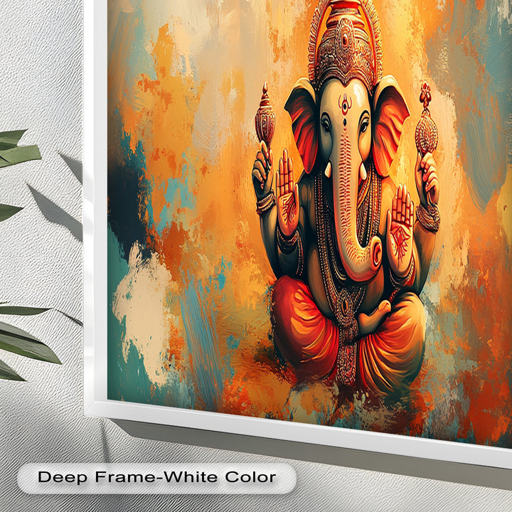 Sitzender Ganesha Wandkunst – Religiöses Ölgemälde