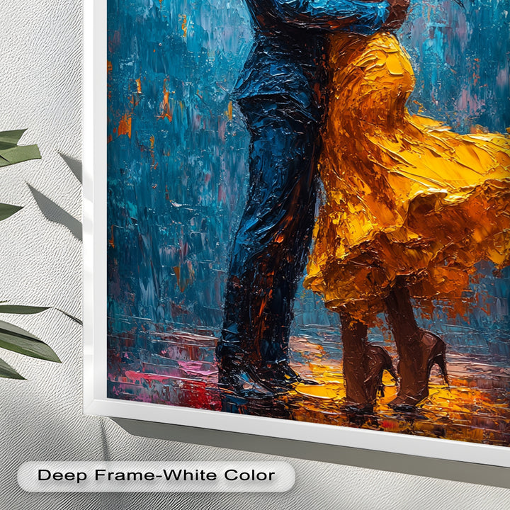 Golden Rhythm – Passionate Dance in the Rain Love Oil Painting