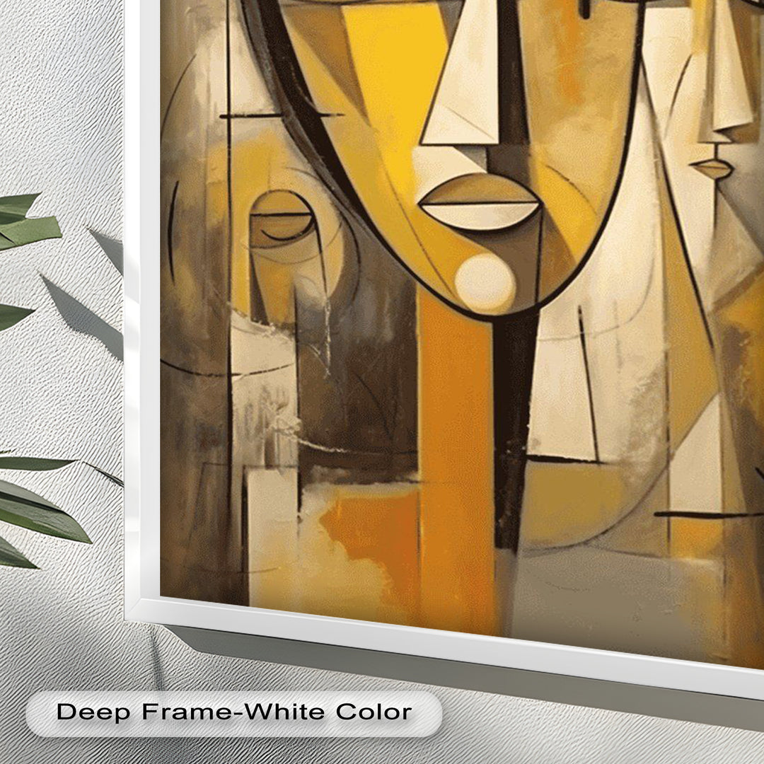 Golden Echoes – Cubist Expression of Faces in Motion Picasso Oil Painting