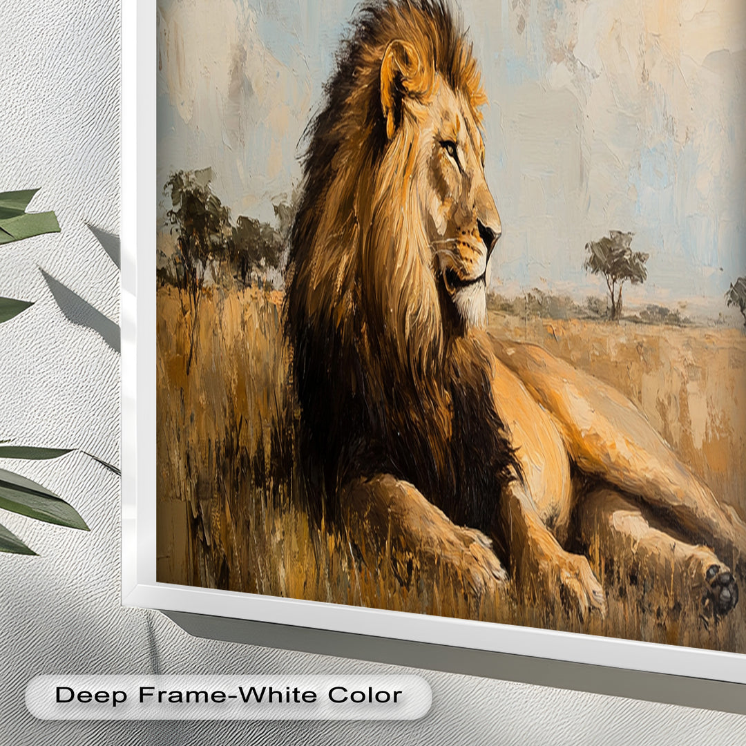 Regal Lion in Golden Plains – Wildlife Oil Painting