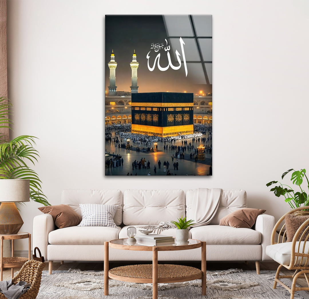 Sacred Name – Allah Calligraphy Above Kaaba Glass Wall Art