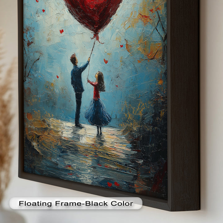 Heart Balloon Dreams – Whimsical Couple Love Oil Painting