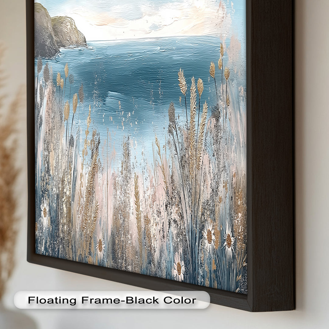 Wildflower Coastal View Landscape - Framed Oil Painting