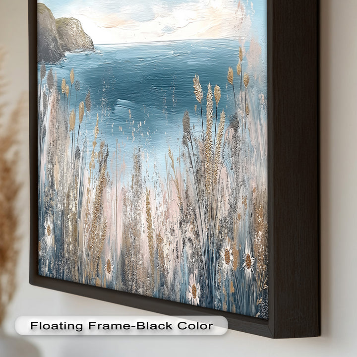 Wildflower Coastal View Landscape - Framed Oil Painting