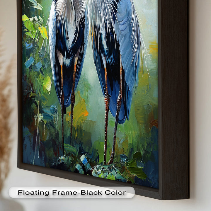 Two Herons Among Verdant Shadows - Animal Oil Painting