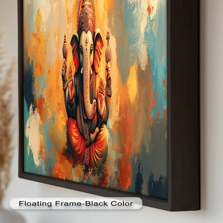 Sitzender Ganesha Wandkunst – Religiöses Ölgemälde