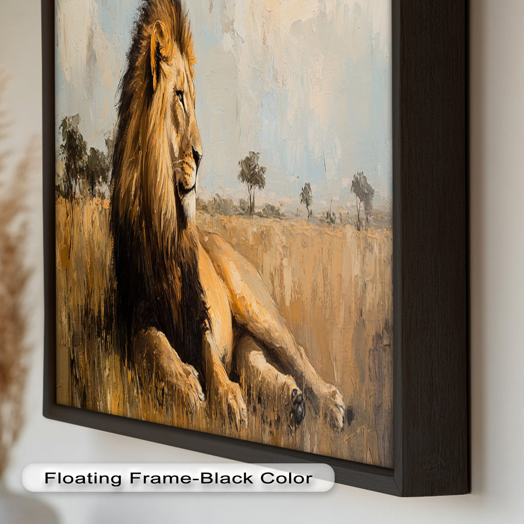 Regal Lion in Golden Plains – Wildlife Oil Painting