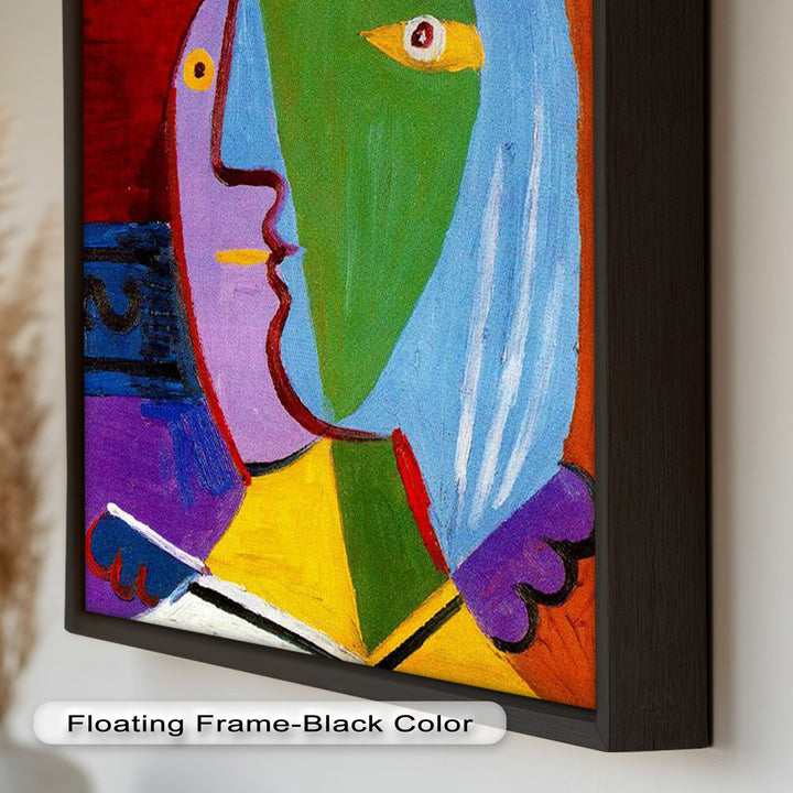 Golden Frame Gaze – Colorful Woman Picasso Style Oil Painting