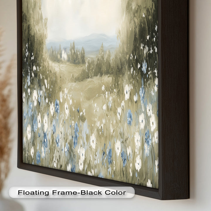 Blue Wildflower Meadow Landscape Oil Painting